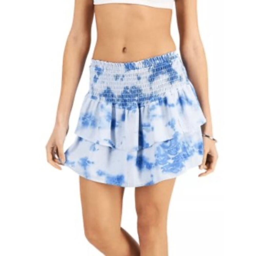 Miken Swim Heather Blue Tie Dye Cover Up Skirt L NWT